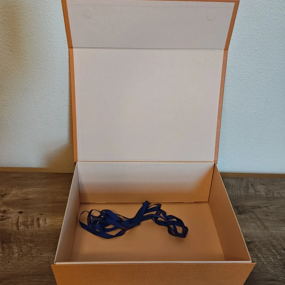 Louis Vuitton Magnetic Storage Box 14x10x5 Orange Saffron Logo Ribbon Gift
